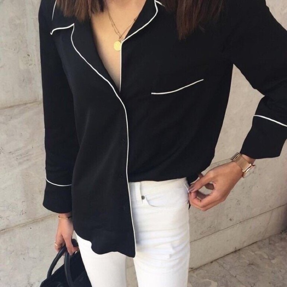 Brand new black silk like blouse button down small